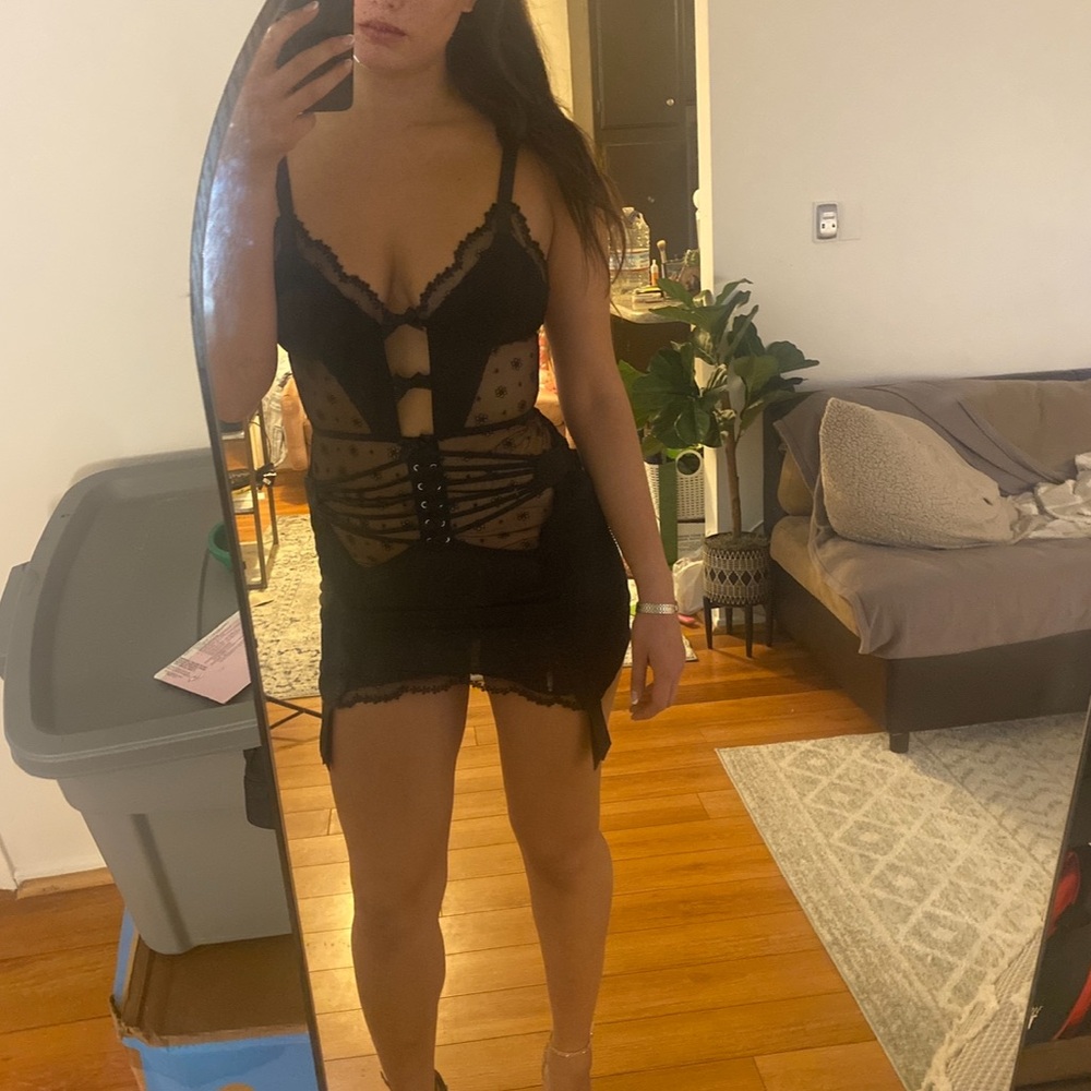 Little Black Dress with lace, bows and cutouts